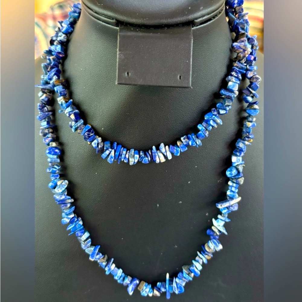Sodalite Chip Necklace blue 36” long